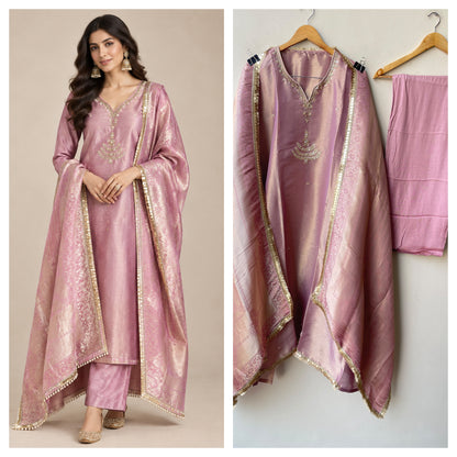 Premium Shimmer Giraffe Silk Unstitched 3 Pcs Designer Suit Set