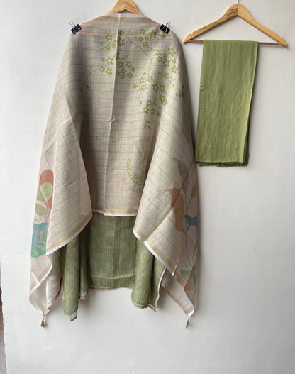 Self Shimmer Linen Embroidered Designer 3 Pcs Unstitched Suit Set