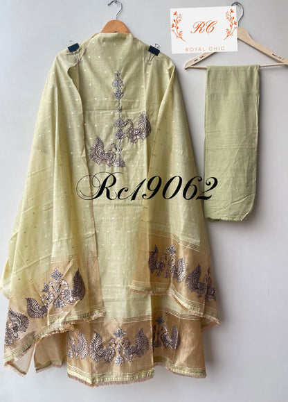 Self Banarasi mul chanderi unstitched ladies suit Rc19062