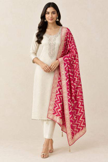 Elegant Shimmer Organza Unstitched Designer 3 Pcs Suit Set