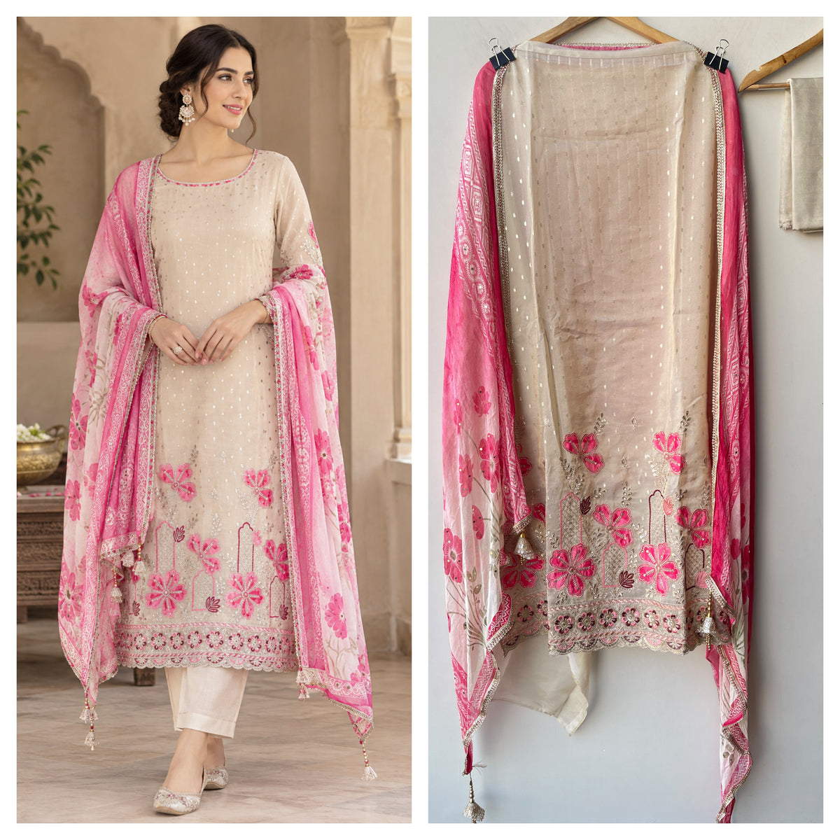 Banarasi Shimmer Organza Silk Embroidered Unstitched Suit Set