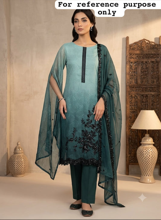 Fine Self Organza Print Shaded Unstitched Ladies Suit with Kutdana Work RC-19178(A) - Royal Chic by Priti (photo 2)