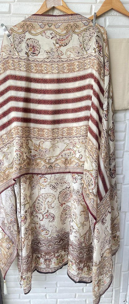 Satin crape unstitched ladies suit Rc17843