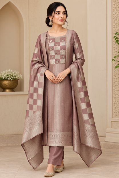 Luxurious Pure Shimmer Giraffe Silk Woven Unstitched Designer 3 Pcs Suit Set