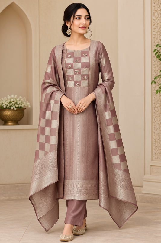 Luxurious Pure Shimmer Giraffe Silk Woven Unstitched Designer 3 Pcs Suit Set