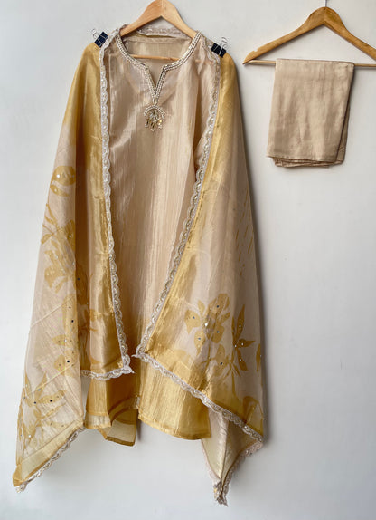 Premium Shimmer Crushed Tissue Shaded 3 pcs Designer Unstitched Suit Set
