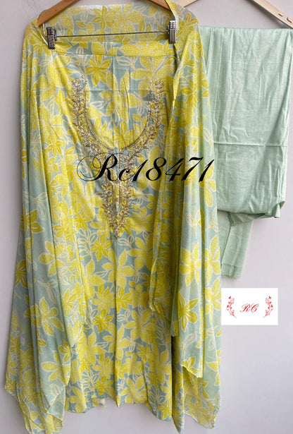 Cotton printed unstitched ladies suit Rc18471