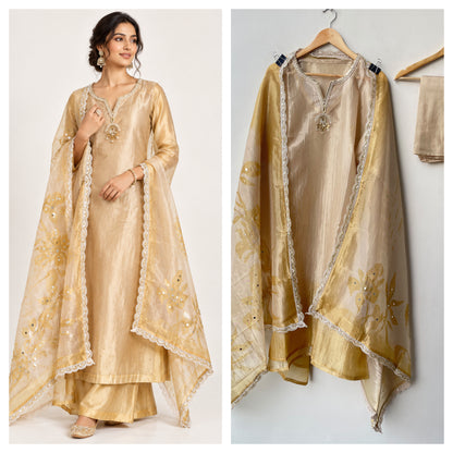 Premium Shimmer Crushed Tissue Shaded 3 pcs Designer Unstitched Suit Set
