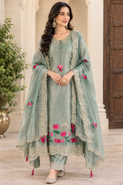 Shimmer Silk Unstitched 3 Piece Designer Suit Set
