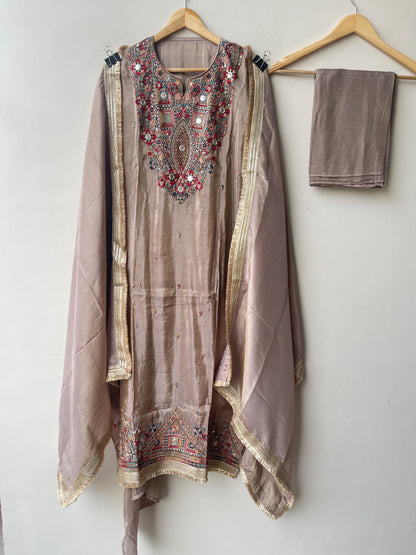 Premium Shimmer Silk Unstitched Designer Suit Set