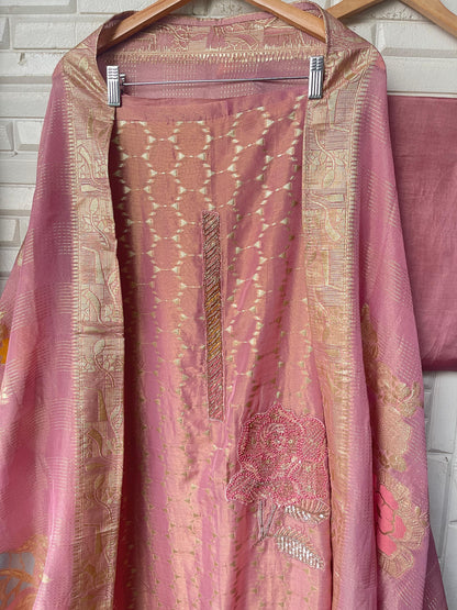 Banarasi shimmer silk unstitched ladies suit Rc17761 (b)