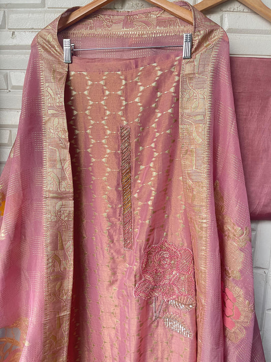Banarasi shimmer silk unstitched ladies suit Rc17761 (b)