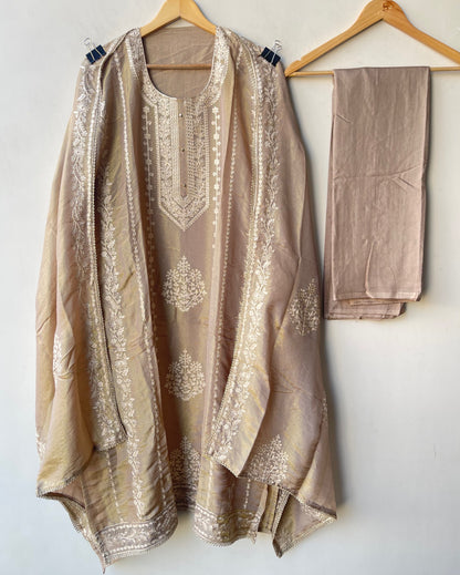 Designer Shimmer Silk 3pcs Unstitched Suit Set