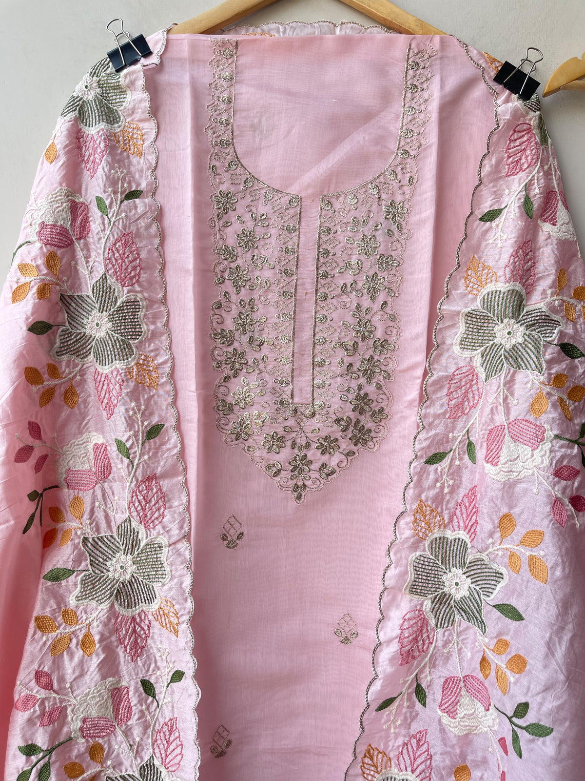 Mul Chanderi Embroidered unstitched ladies suit
