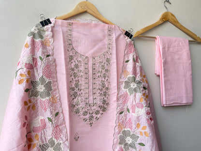 Mul Chanderi Embroidered unstitched ladies suit