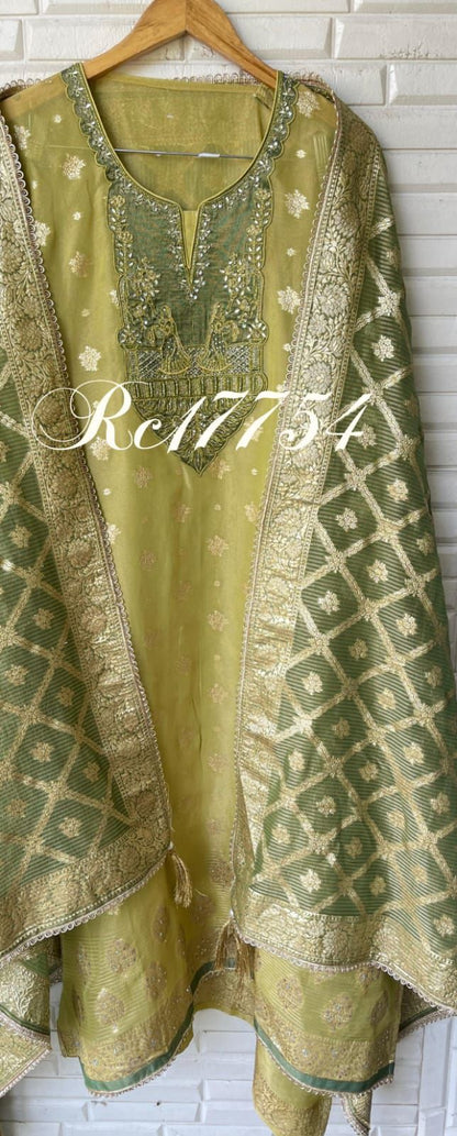 Banarasi shimmer silk unstitched ladies suit Rc17754