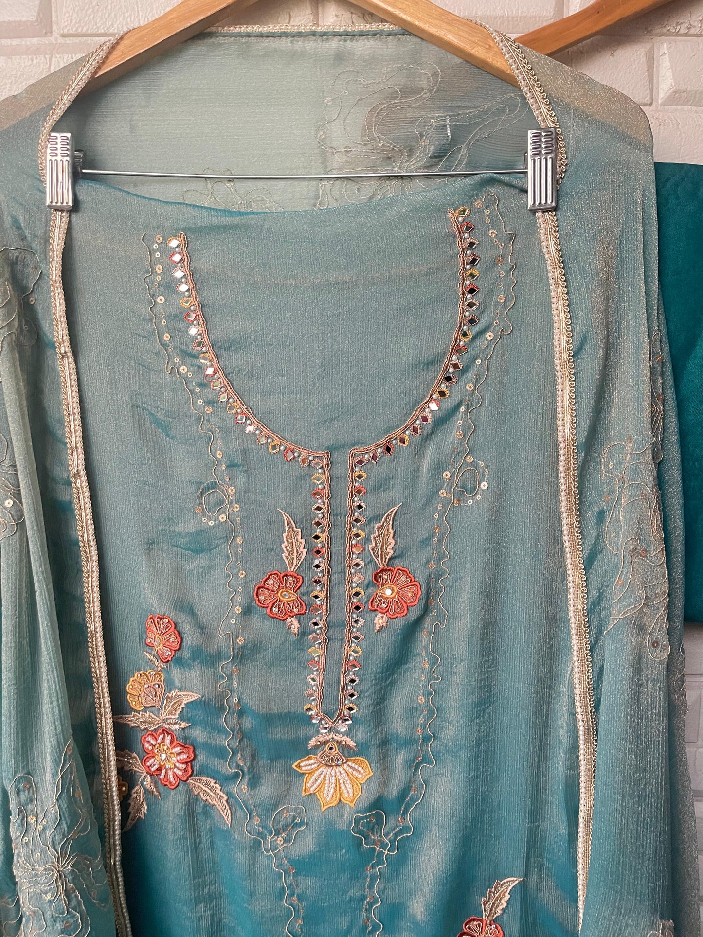 Self crushed shimmer chinon unstitched ladies suit Rc17788 (a)