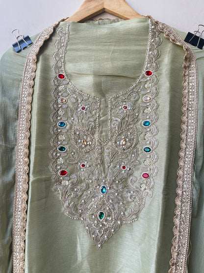 Shimmer Silk Kutdanna Embroidered unstitched ladies suit set