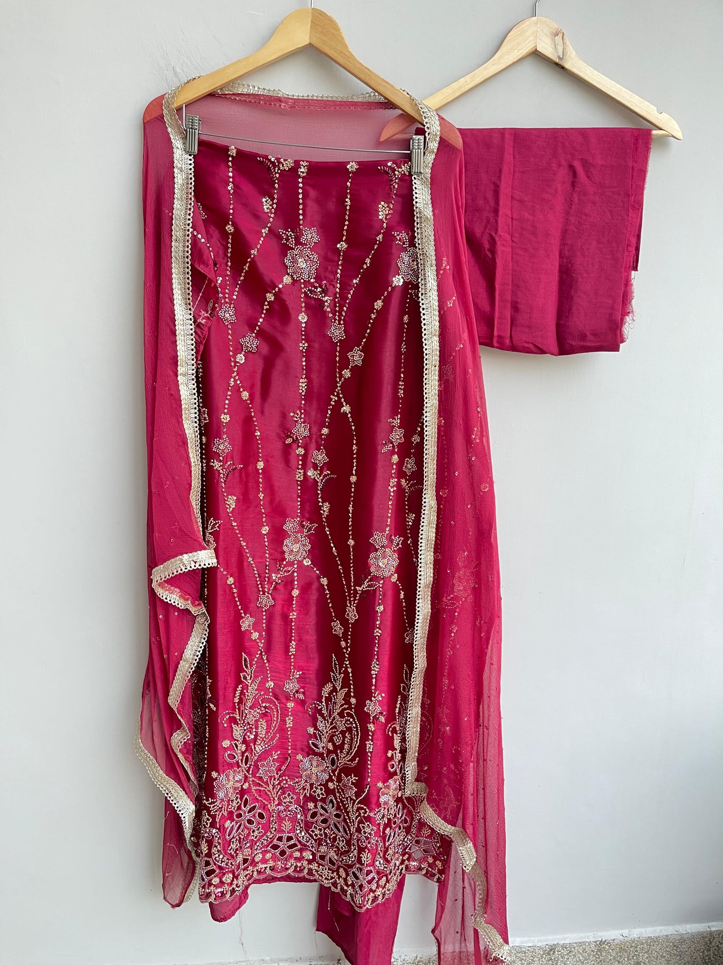 Tissue satin unstitched ladies suit Rc18363