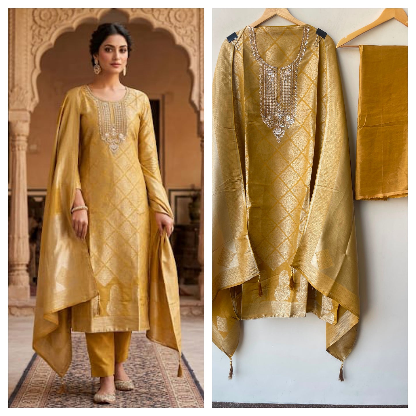 Fine Banarasi shimmer silk unstitched ladies suit Rc19261 (a)