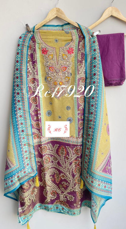 Shimmer silk unstitched ladies suit Rc17920