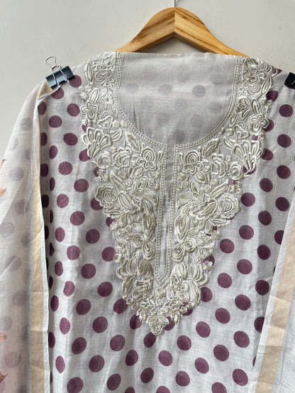 Mul chanderi polka dots ladies printed unstitched suit Rc19209 (a)