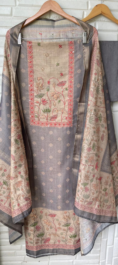 Banarasi shimmer kora linen unstitched ladies suit Rc17505