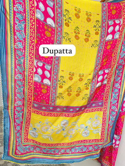 Satin crepe unstitched ladies suit Rc17939