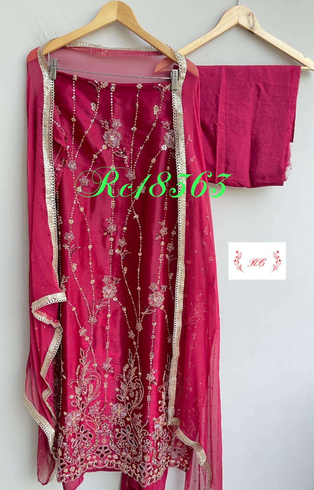 Tissue satin unstitched ladies suit Rc18363