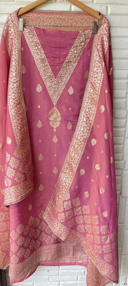 Banarasi shimmer silk unstitched ladies suit Rc17749 (b)