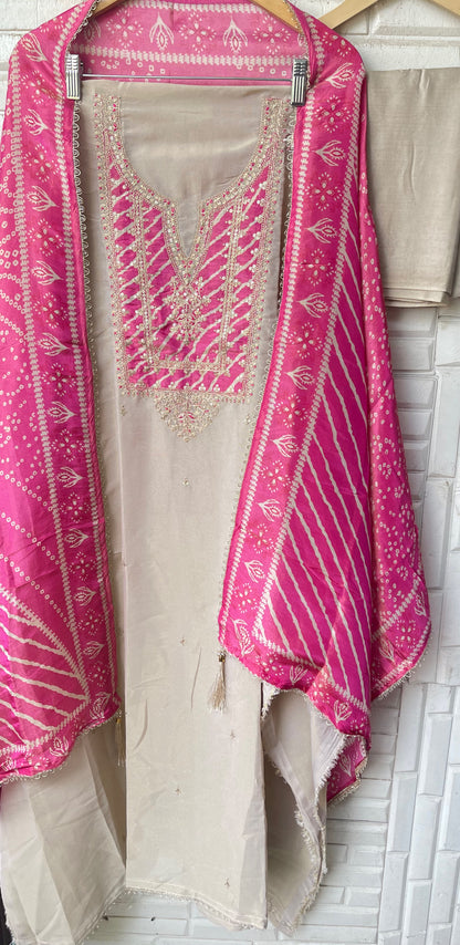 Premium Shimmer Silk Woven Unstitched Designer Suit Set
