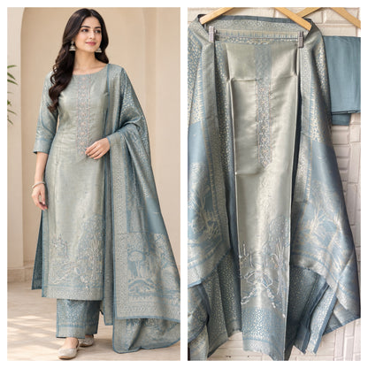 Premium Shimmer Giraffe Silk woven  Unstitched Designer Suit Set