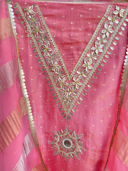 Banarasi shimmer silk unstitched ladies suit Rc17887