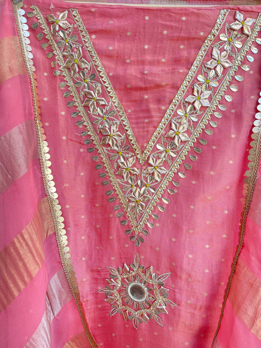 Banarasi shimmer silk unstitched ladies suit Rc17887