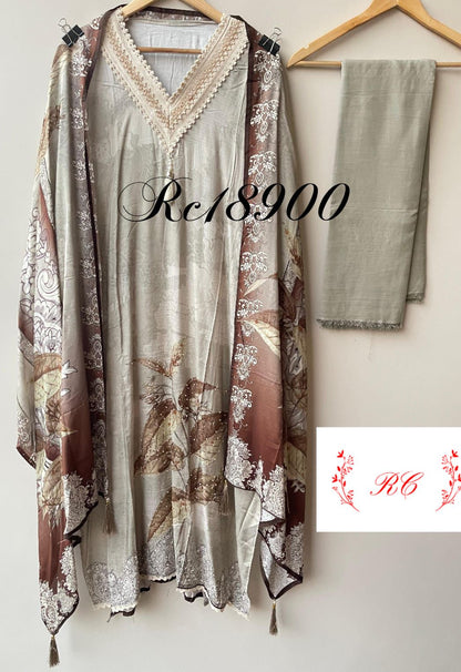 Self muslin printed unstitched salwar suit with beads, pearl and crochet work – RoyalChicByPriti