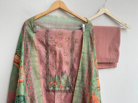Mul Chanderi Unstitched Ladies Suit RC-18291