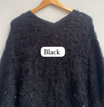 Woolen self ponchos with embroidery Rc17873