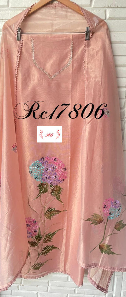 Shimmer silk organza unstitched ladies suit Rc17806