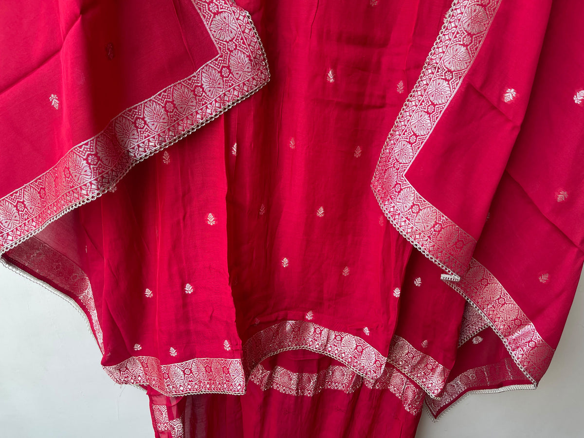 Banarasi Mul Chanderi 3pcs Designer Unstitched Suit Set