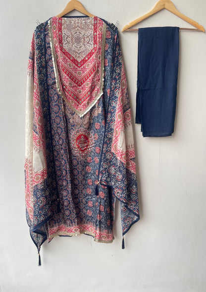 Satin crepe printed ladies unstitched suit Rc19153
