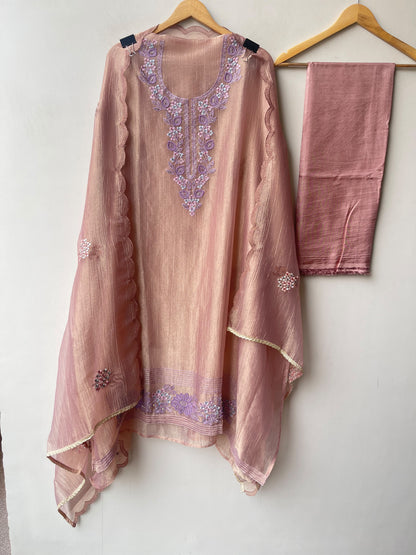 Exquisite Shimmer Crushed Tissue Unstitched 3Pcs Designer Suit Set