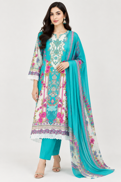 Cotton Printed Unstitched 3 pcs Designer Suit Set