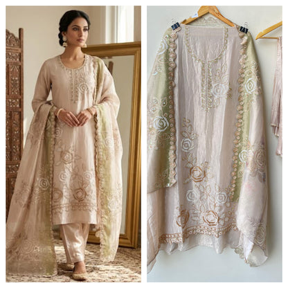 Pure crushed shimmer tissue unstitched ladies suit