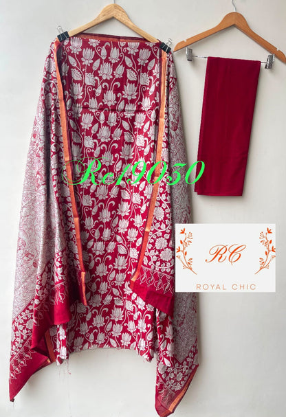 Soft mul chanderi printed ladies unstitched suit Rc19030