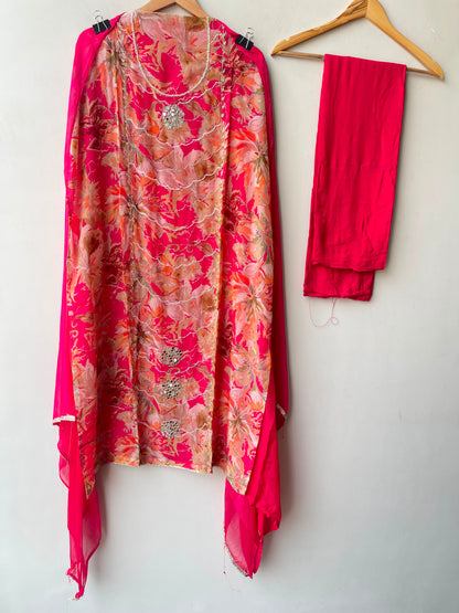 Organza printed unstitched ladies suit Rc19275