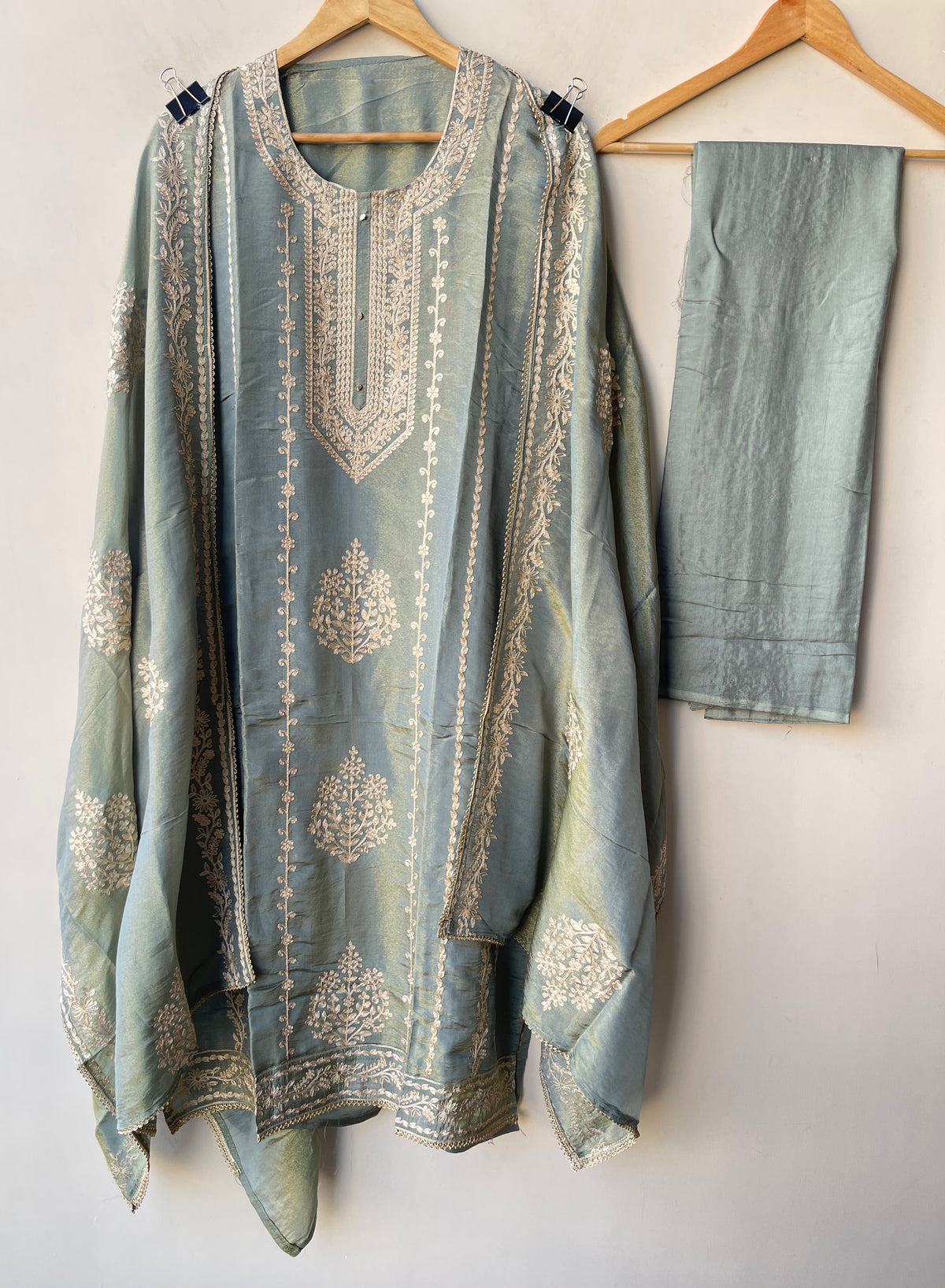 Designer Shimmer Silk 3pcs Unstitched Suit Set