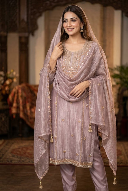Exquisite Crushed Shimmer Tissue Designer 3 Pcs Suit Set