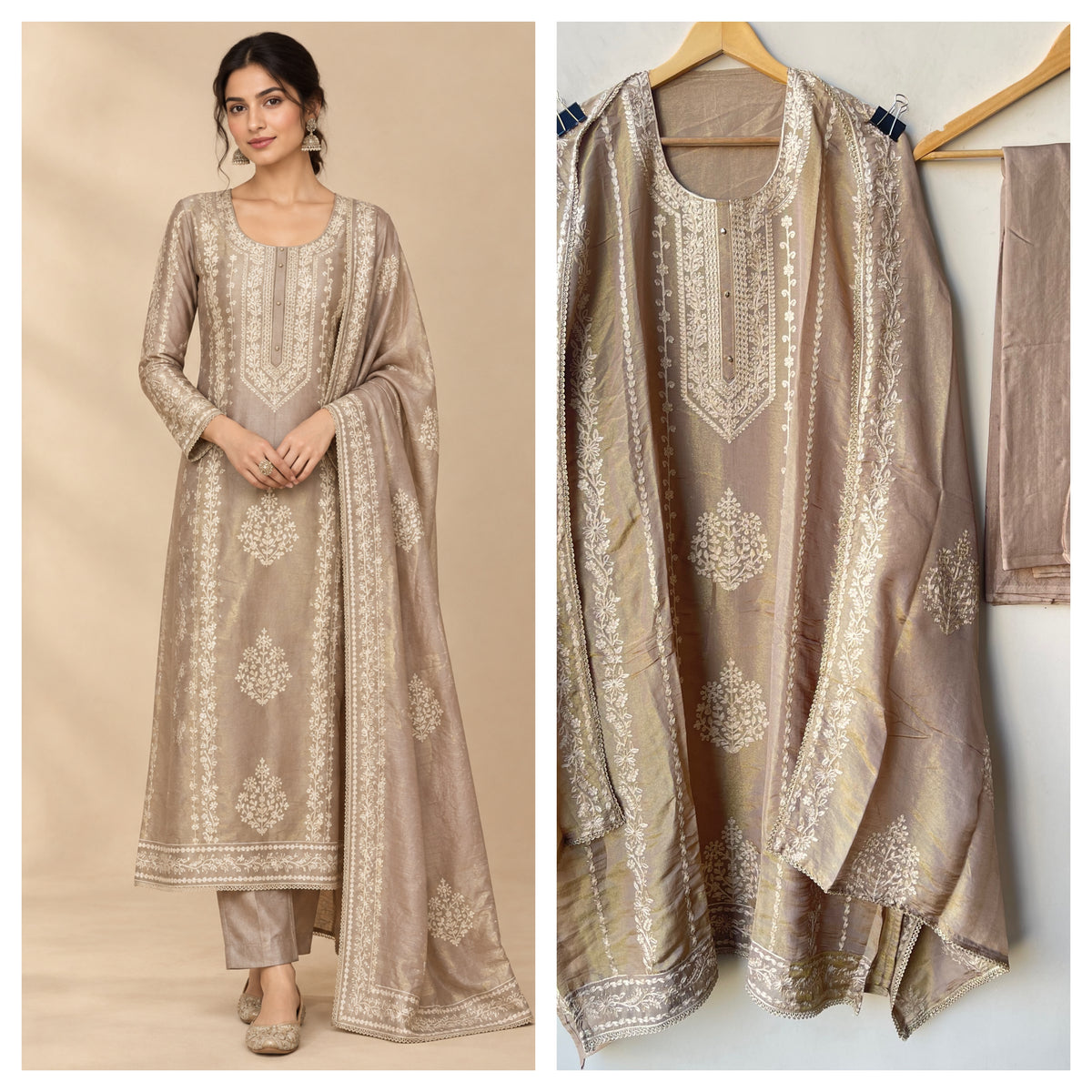 Designer Shimmer Silk 3pcs Unstitched Suit Set