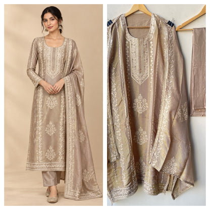 Designer Shimmer Silk 3pcs Unstitched Suit Set