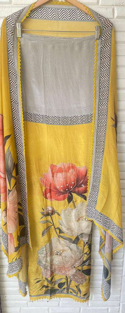 Crape satin unstitched ladies suit Rc17830 (b)